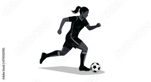 Female soccer player in motion silhouette on minimalist background
