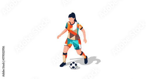 Colorful abstract female soccer player dribbling