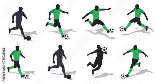 Dynamic soccer player silhouettes in action
