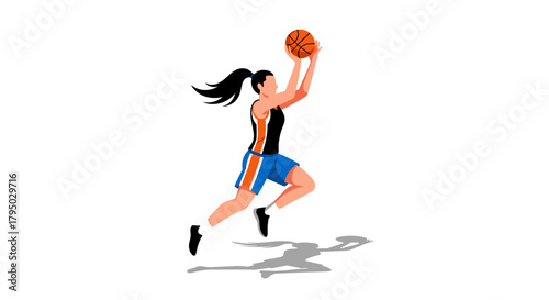Dynamic female basketball player jump shot in action