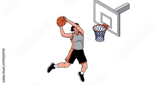 Basketball player dunking in action with dynamic motion in a sports illustration