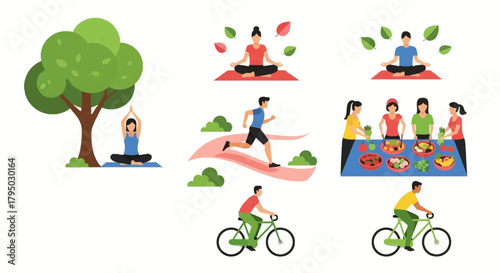 Woman Meditating in Yoga Pose Under a Green Tree, Healthy Lifestyle.