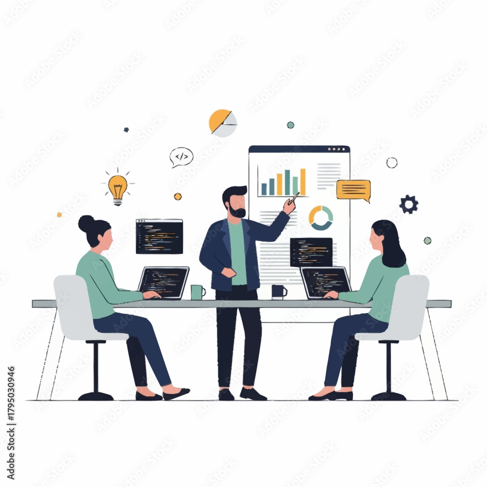 Fototapeta premium Team Collaboration and Presentation in a Modern Office Environment.