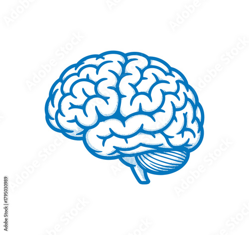 Human Brain Halftone Engraving Vector Illustration - Knowledge, Idea, and Psychology Concept Art