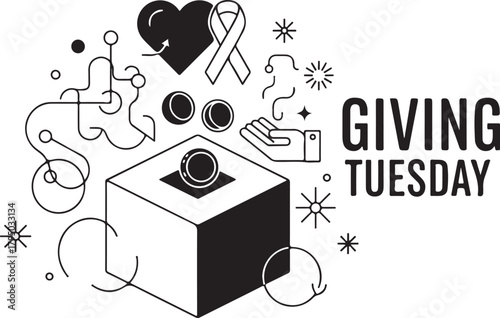 Giving Tuesday abstract illustration with donation box and symbols charity fundraising