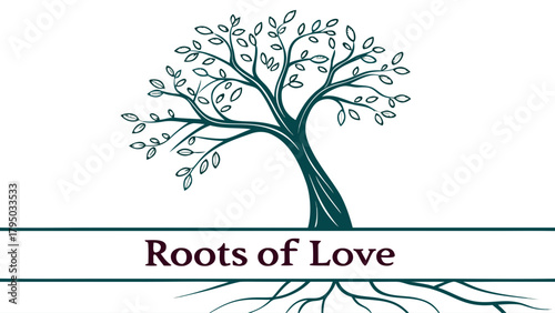Minimal tree with “Roots of Love” caption