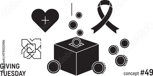 Giving Tuesday concept with donation box coins and ribbon charity