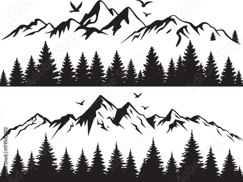 Mountain Forest Tree Landscape Silhouette Vector