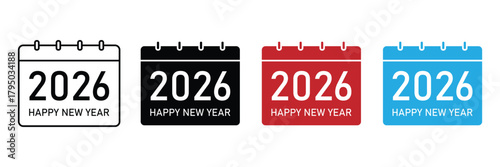 2026 happy new year calendar icon set. Happy new year calendar icon 2026. Vector illustration.