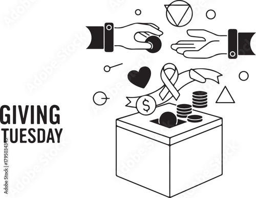 Giving Tuesday concept with hands donating coins into a box donation charity