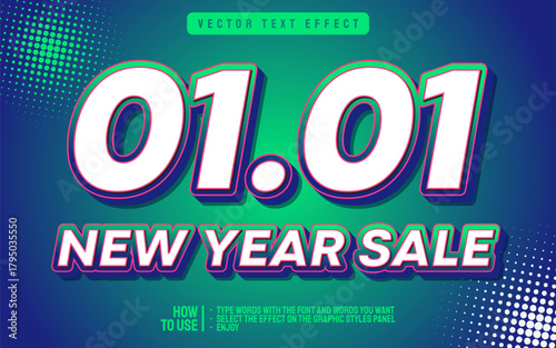 New Year Sale Banner with Date and Text on Gradient Background.