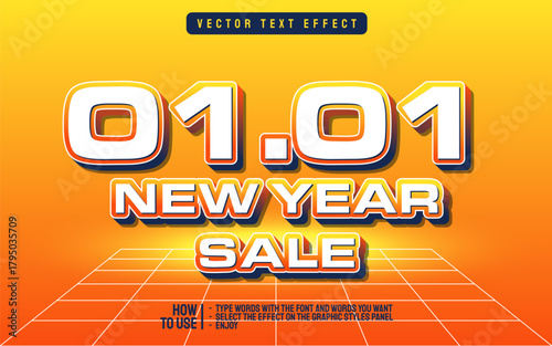 New Year Sale Announcement with Bold 3D Text Effect.