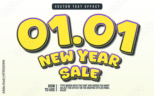 New Year Sale Text Effect Graphic Design Illustration.