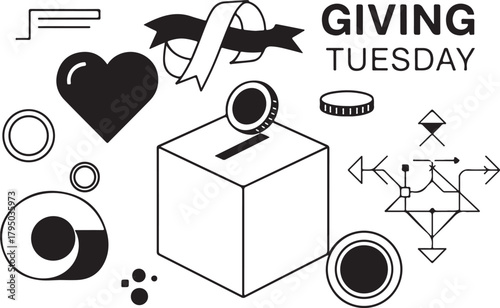 Giving Tuesday Donation Box with Coin Heart and Ribbon Elements Keywords: Giving Tuesday