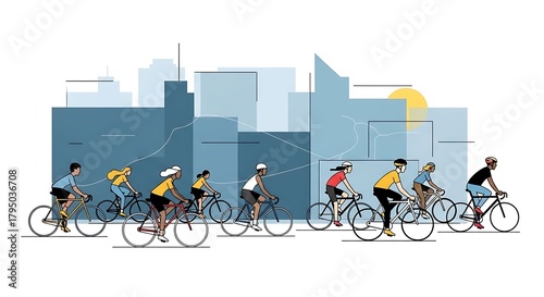 Cyclists in the City - A Group Ride Through Urban Landscape.