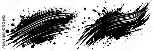 Vector brush stroke pack, dynamic black ink lines and paint splashes, art design elements