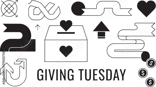 Giving Tuesday Donation Box with Hearts Ribbons and Arrows Keywords: Giving Tuesday, donation