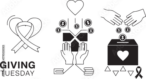 Giving Tuesday donation concept with hearts hands and ribbons charity fundraising