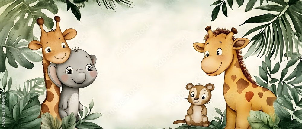Naklejka premium Cute cartoon safari zoo with animal frame.