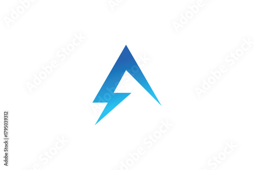 Stylish logo design featuring letter A with lightning bolt in blue gradient, concept for energy, technology, and speed