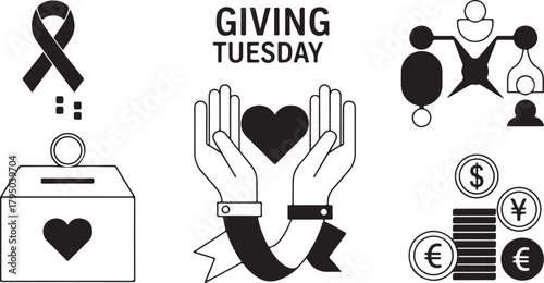 Giving Tuesday Hands Holding Heart with Donation Box and Coins charity fundraising