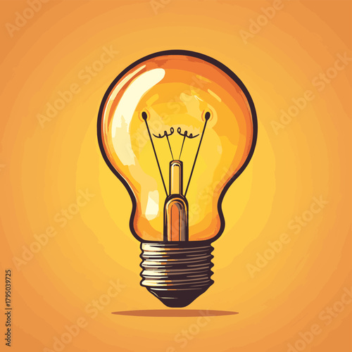 A burning light bulb signifying a new idea and creative thought   , vector style simple color