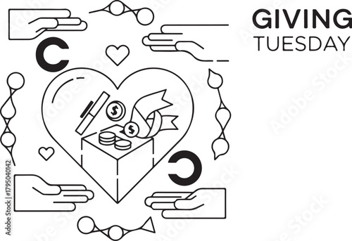Giving Tuesday heart donation box hands and text charity fundraising