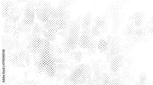 Abstract grayscale halftone pattern with scattered dots and varying density creating a textured background effect