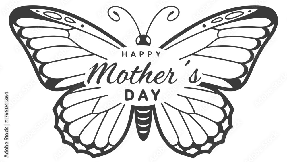 Naklejka premium Butterfly silhouette with “Happy Mother’s Day” 