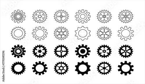 Gear wheel icon set. Gear vector icons. Gear icon set. Settings, configuration concept icons. Gear settings. Cogwheel icon collection. Vector illustration.