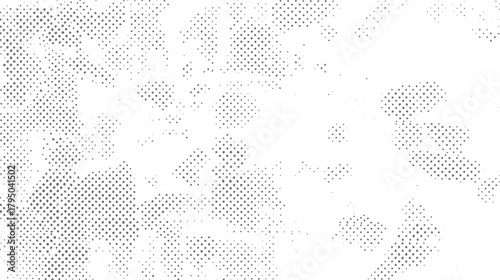 Abstract pattern of scattered grey dots and clusters on a white background texture