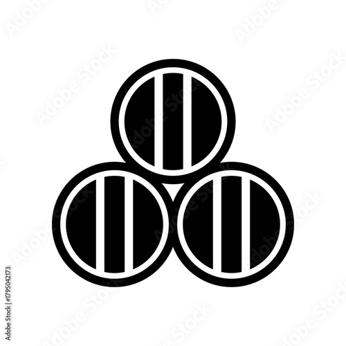 Minimalist Icon Illustration of Three Wooden Wine Barrels