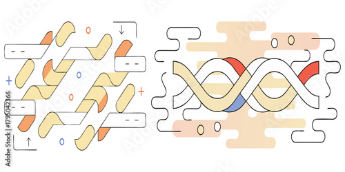 Colorful data flow visualization, curved digital ribbons representing massive data streams, abstract composition.