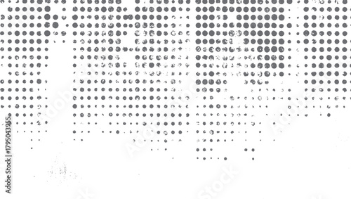 Gray circles of varying sizes and textures arranged in rows and columns on a white background pattern