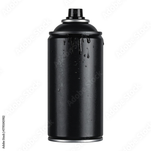 Black aerosol spray paint can mockup with no label. Isolated on transparent background.