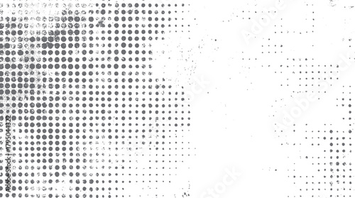 Gray halftone dots pattern with scattered speckles and grunge texture on white background vector