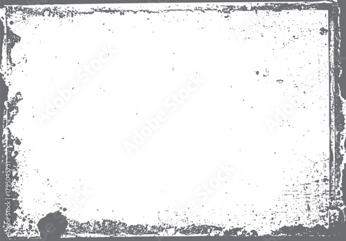 Textured distressed grunge border frame with scattered speckles and rough edges on white background vector