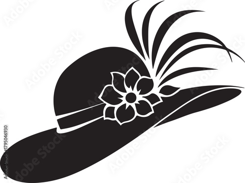 Elegant Floral Feather Hat Stylish Vintage Silhouette Clipart for Fashion Crafts