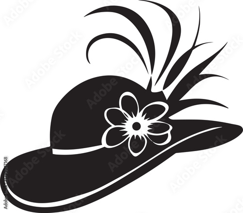 Elegant Floral Feather Hat Stylish Vintage Silhouette Clipart for Fashion Crafts