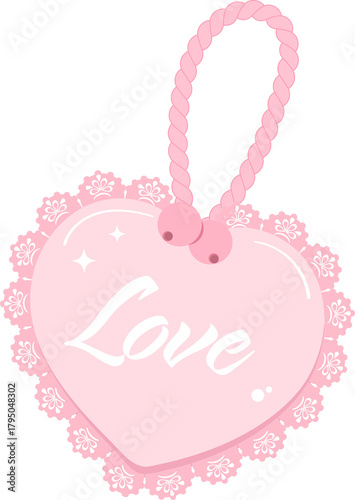 Pink heart-shaped with lace border and rope handle in romantic style for Valentine designs