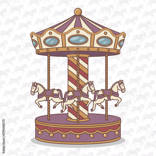 Carousel vector illustration with horse silhouette pattern design on transparent background