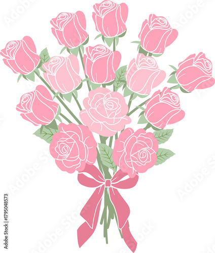Pink Roses bouquet with ribbon bow illustration