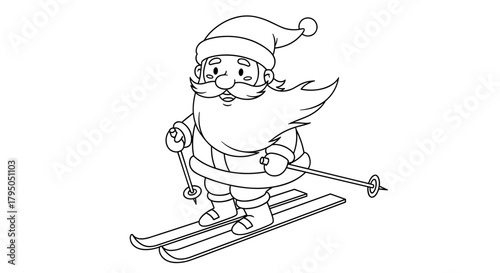 Santa Claus skiing down the slope in winter landscape  