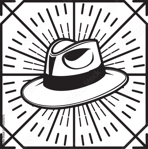 Vintage Fedora Hat Retro Sunburst Silhouette Vector for Stylish Craft Designs
