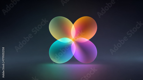 Colorful abstract design with overlapping gradient shapes on dark background