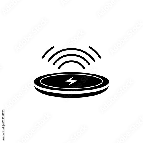 Wireless charger icon with signal waves on transparent background