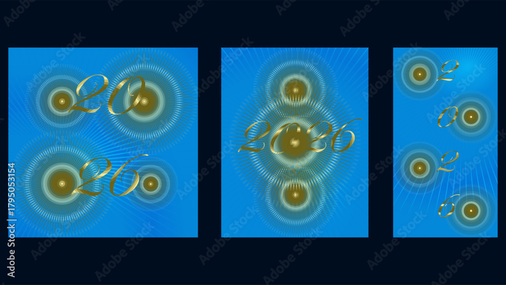 Fototapeta premium 2026 Abstract Blue and Gold Spiral Background Set