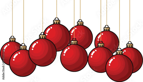 Vibrant red Christmas ornaments hanging with festive flair clean stylish illustration in vector format