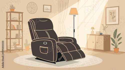 Relax and Unwind: Stylish Recliner in a Cozy Home Setting, Perfect for Lounging and Relaxation After a Long Day in a Neutral Toned Room