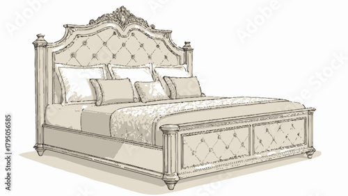 Dreamy luxurious bed illustration for bedroom design inspiration, offering comfort and style in a peaceful retreat, sleep well with this upscale furniture